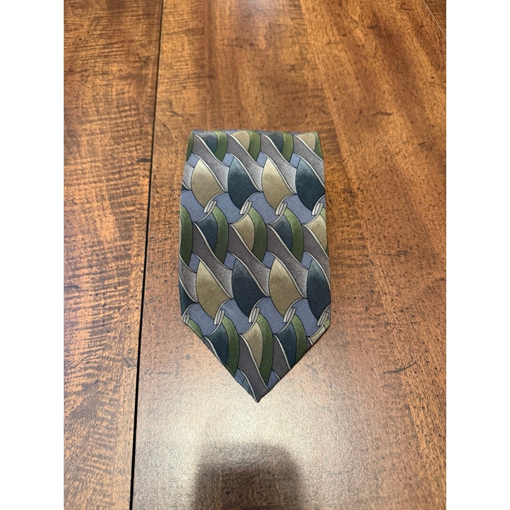Jimmy Z Mike Krzyzewski Collection Three Silk Tie Green Gray Abstract Coach K
